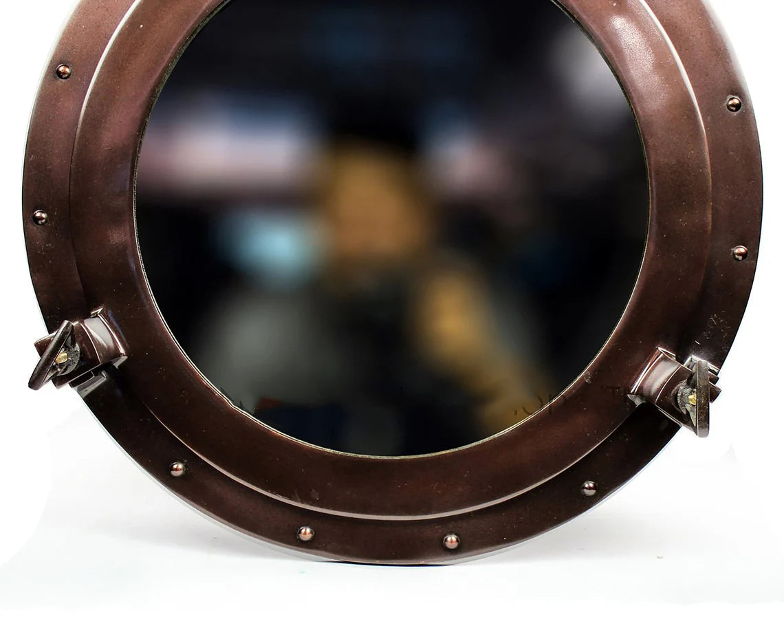 Handmade Vintage Porthole Mirror, Wall Mirror Nautical Decor Antique Brown - 17