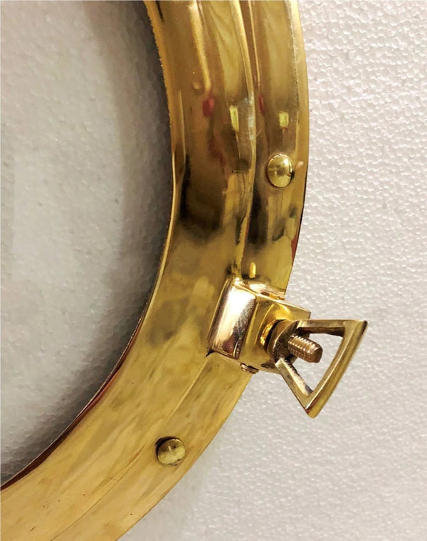 Antique Brass Porthole Gold Finish Port Mirror Wall Hanging Ship Porthole Decor (15 inches )