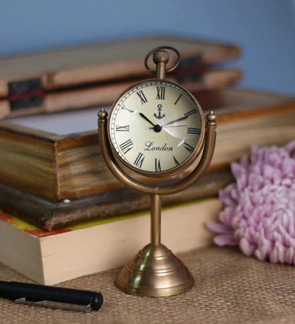 Brass Vintage Model Desk & Shelf Analog Table Clock Marine Clock Antique design (5”, Antique)