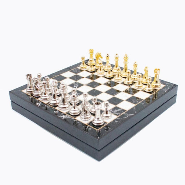 Metal Chess Pieces, Wooden Engraved Chess Board & Personalized Chess Set