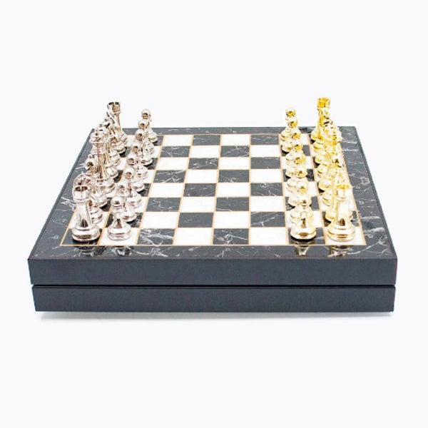Metal Chess Pieces, Wooden Engraved Chess Board & Personalized Chess Set