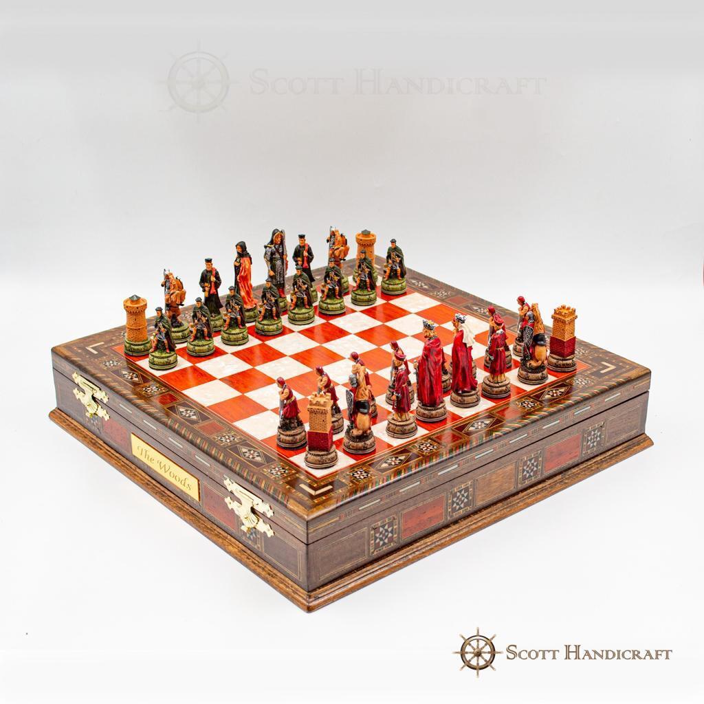 King Arthur's Castle Camelot Chess Pieces with Rosewood Chess Board-Premium Quality