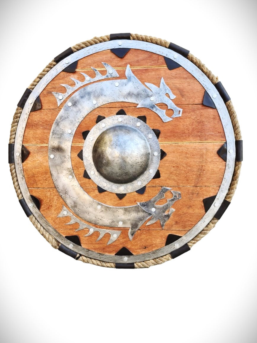 Viking Flying Dragon Wooden Shield Handcrafted with Antique Finish
