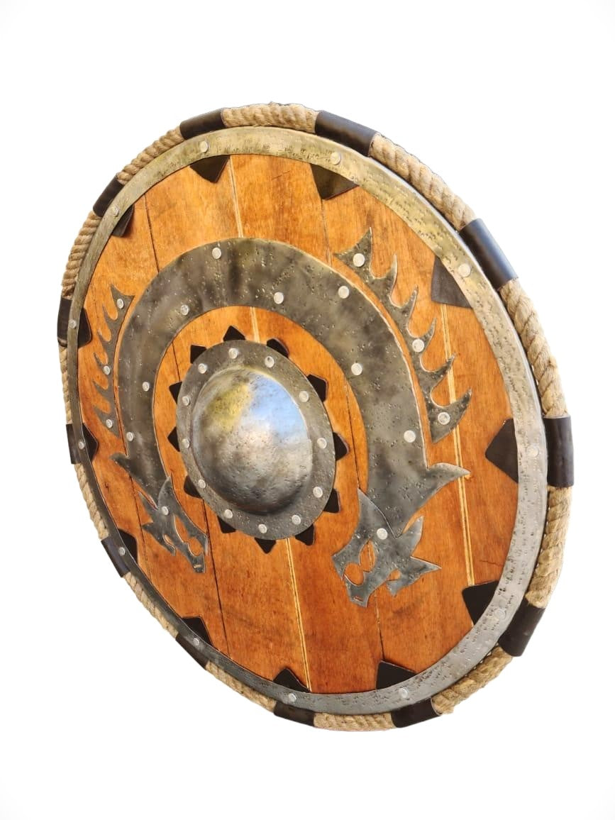 Viking Flying Dragon Wooden Shield Handcrafted with Antique Finish
