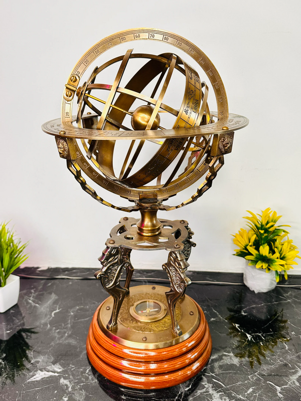 Large Brass Armillary Sphere 18" inches, with Working Direction Compass Nautical Globe Antique Astrolabe for Home Decorative