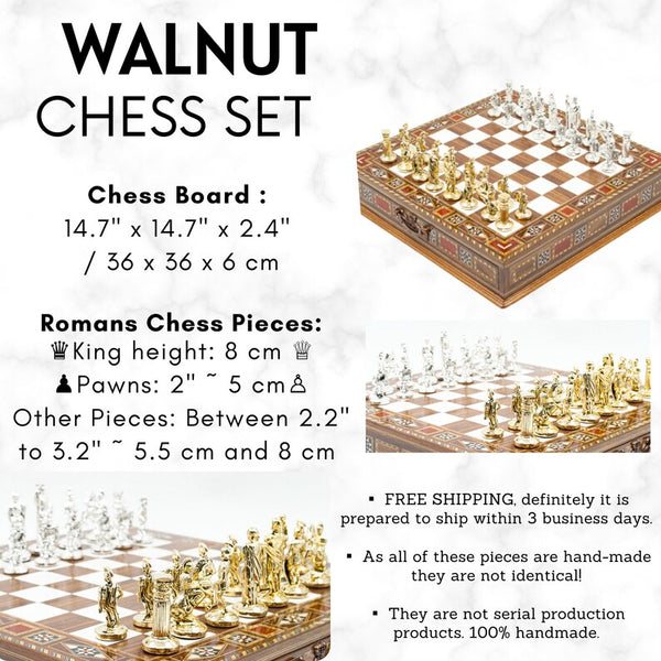  Engraved chess board with storage Personalized walnut chess  board Large wood chess set 3 in 1 Wooden chess board set Luxury chessboards  : Handmade Products