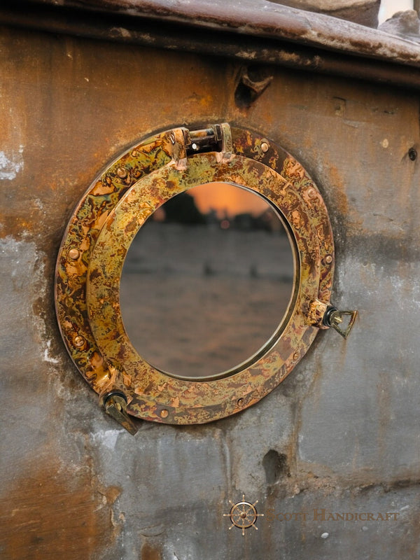 Antique Model Rustic Finish 12" Porthole Mirror - Handcrafted, Wall Hanging & Home Decor