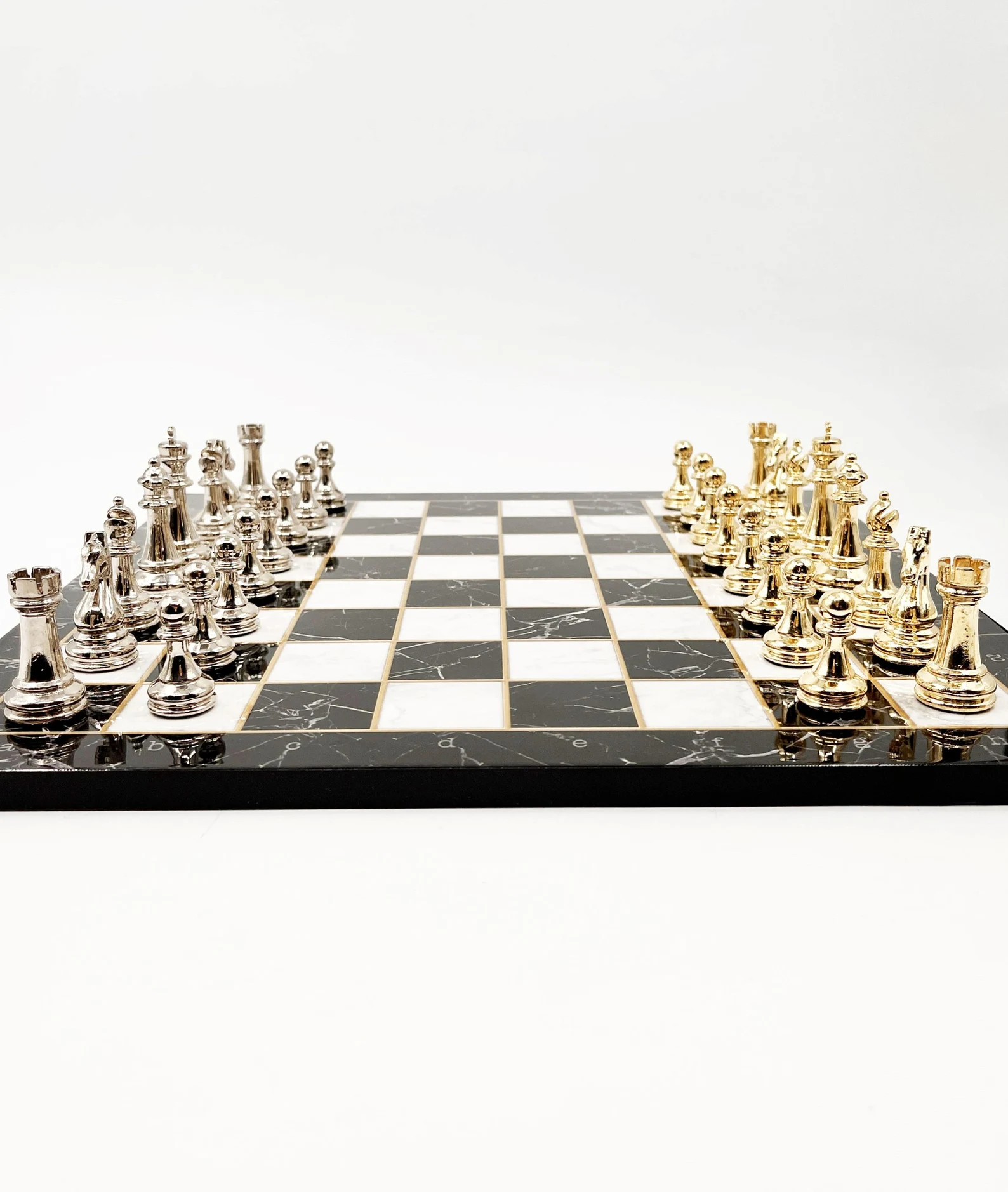 Large Premium Chess Set With Metal Pieces Board, Classic Chess Pieces Copper, Gold, Silver, Black And White