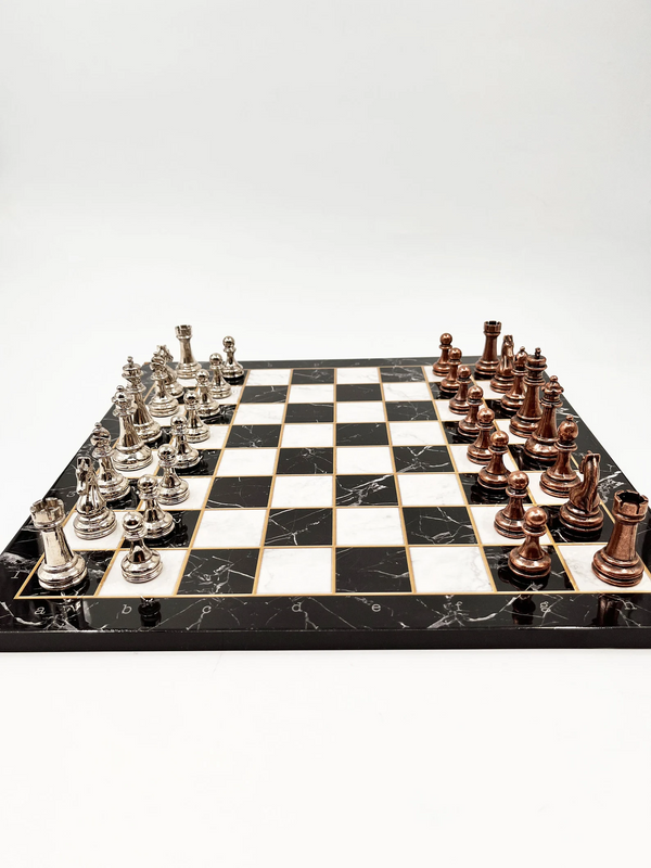Large Premium Chess Set With Metal Pieces Board, Classic Chess Pieces Copper, Gold, Silver, Black And White