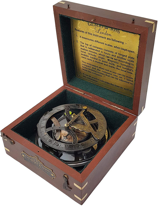 Gilbert & Son's Sundial Compass in Rosewood Case - 3.5" Vintage Gift
