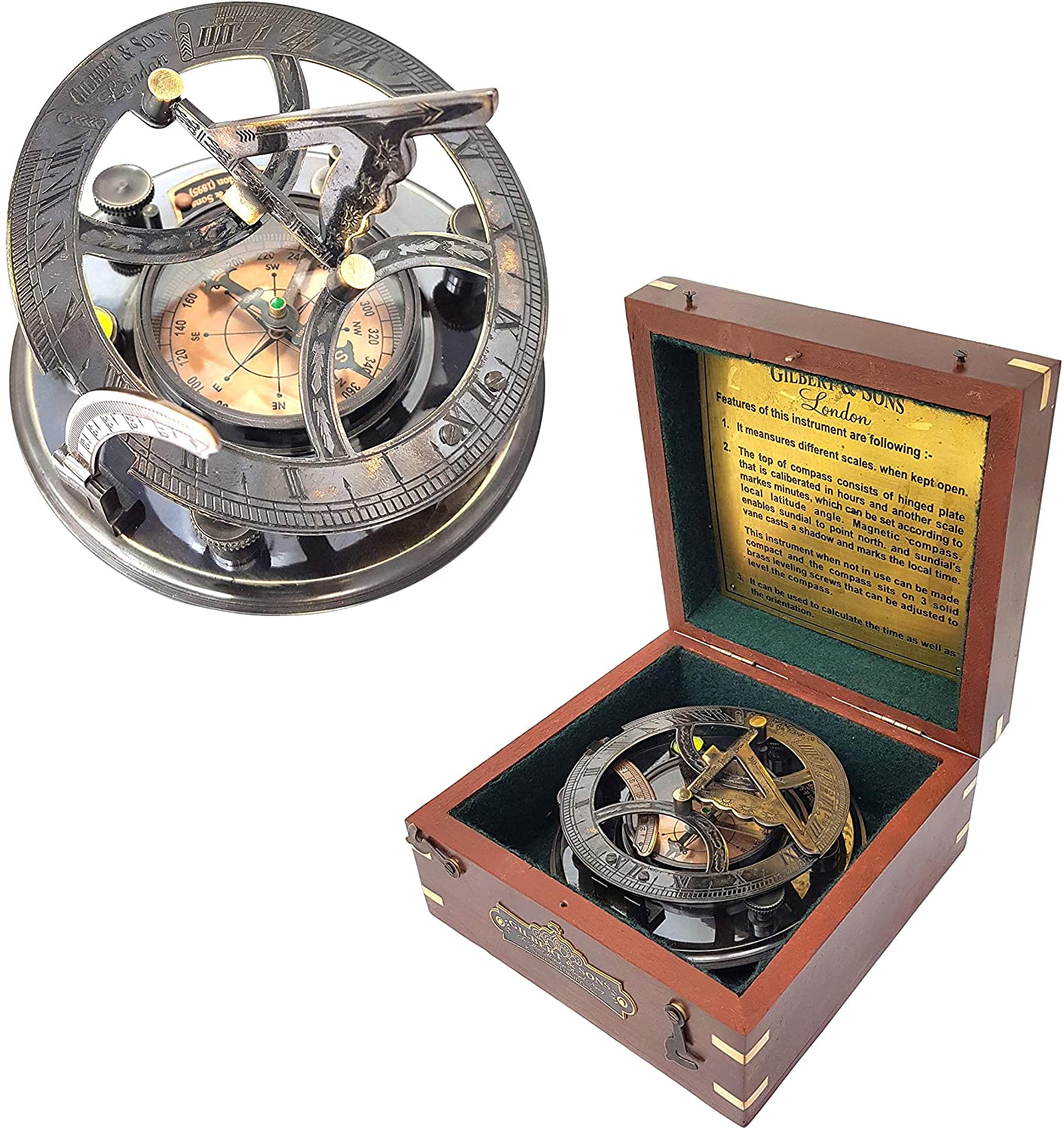Gilbert & Son's Sundial Compass in Rosewood Case - 3.5
