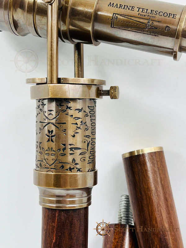 Nautical Brass Antique Cane Telescope & Compass Walking Stick