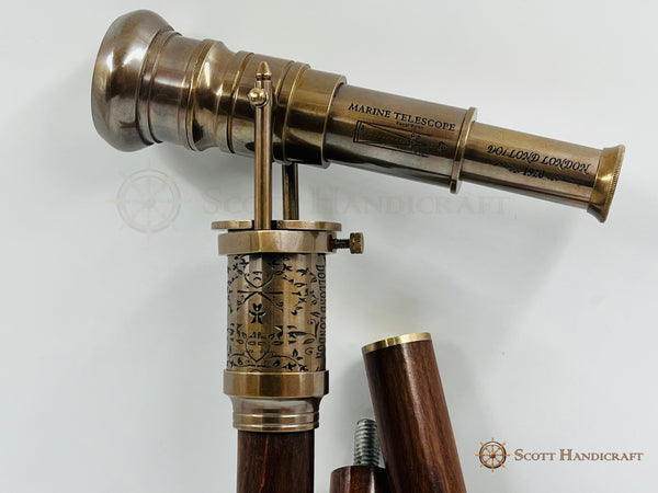 38 Inch Handmade Nautical Walking Stick with Solid Brass Telescope