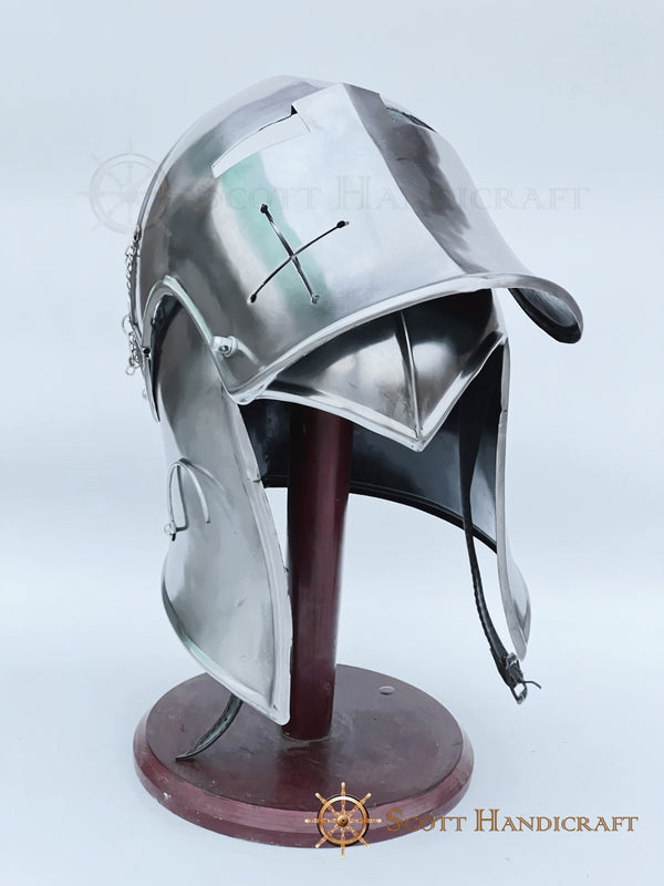 Barbuta Helmet Knights Templar Crusader Helmet (Steel) - Free Wooden Stand