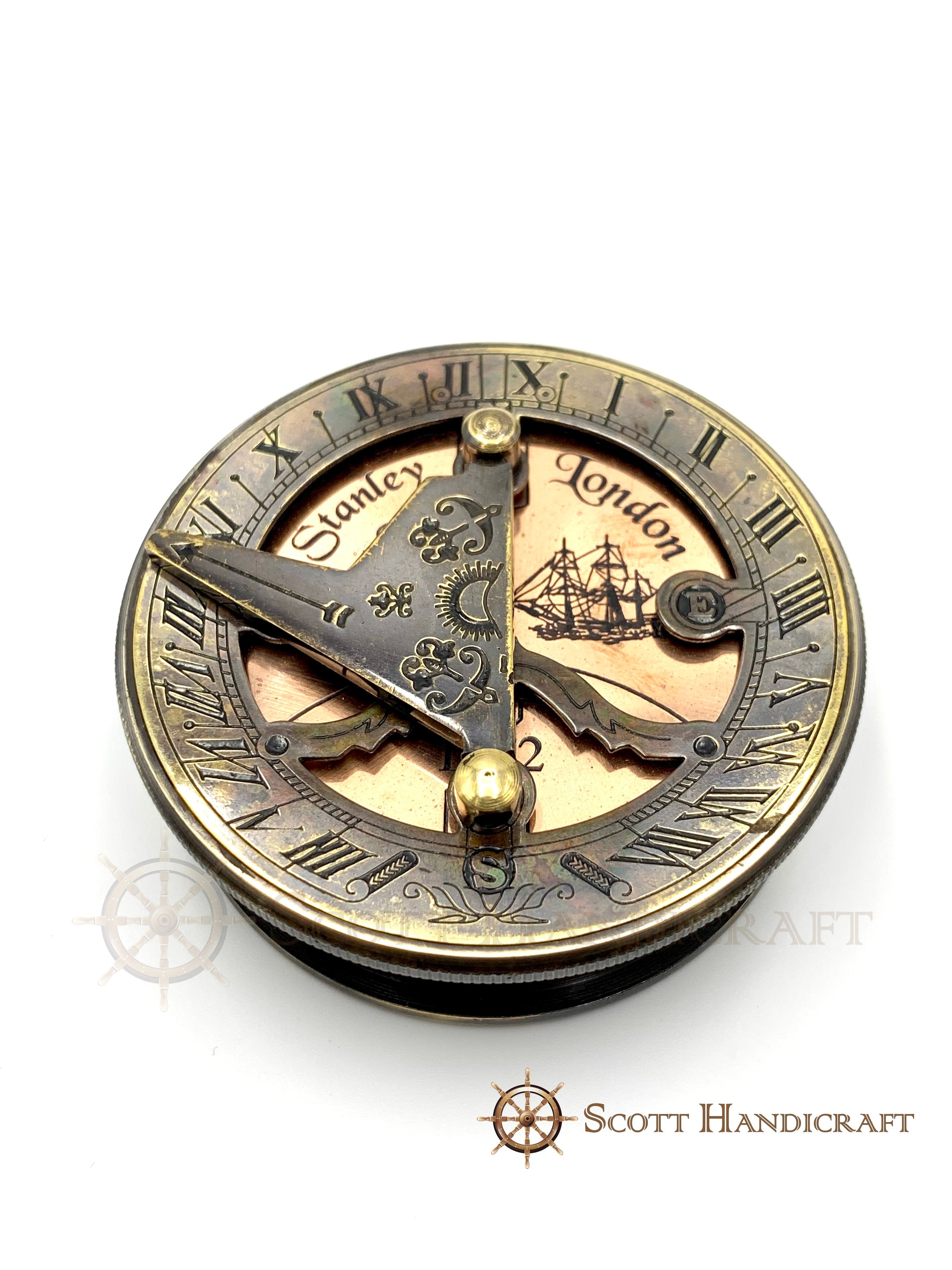 Beautifully Handcrafted Stanley London Replica sundial compass with wooden box