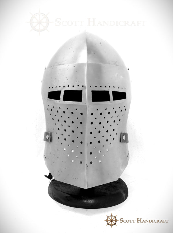 Spoleto Bascinet Helmet, with Flat Face Visor by Scott Handicrafts