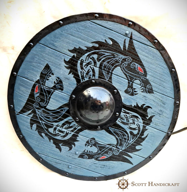 Fenrir Grey Wolf Authentic Battle worn Viking Shield by Scott Handicrafts
