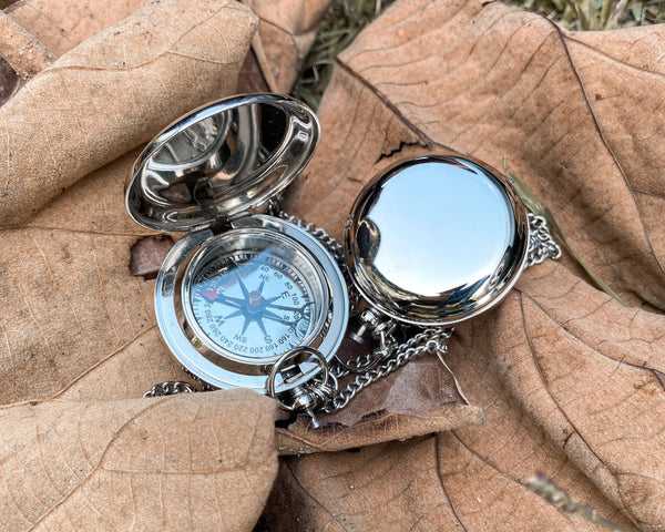 SILVER COMPASS CUSTOMIZABLE ENGRAVING PERSONALIZED GIFT  - SCOTT HANDICRAFT