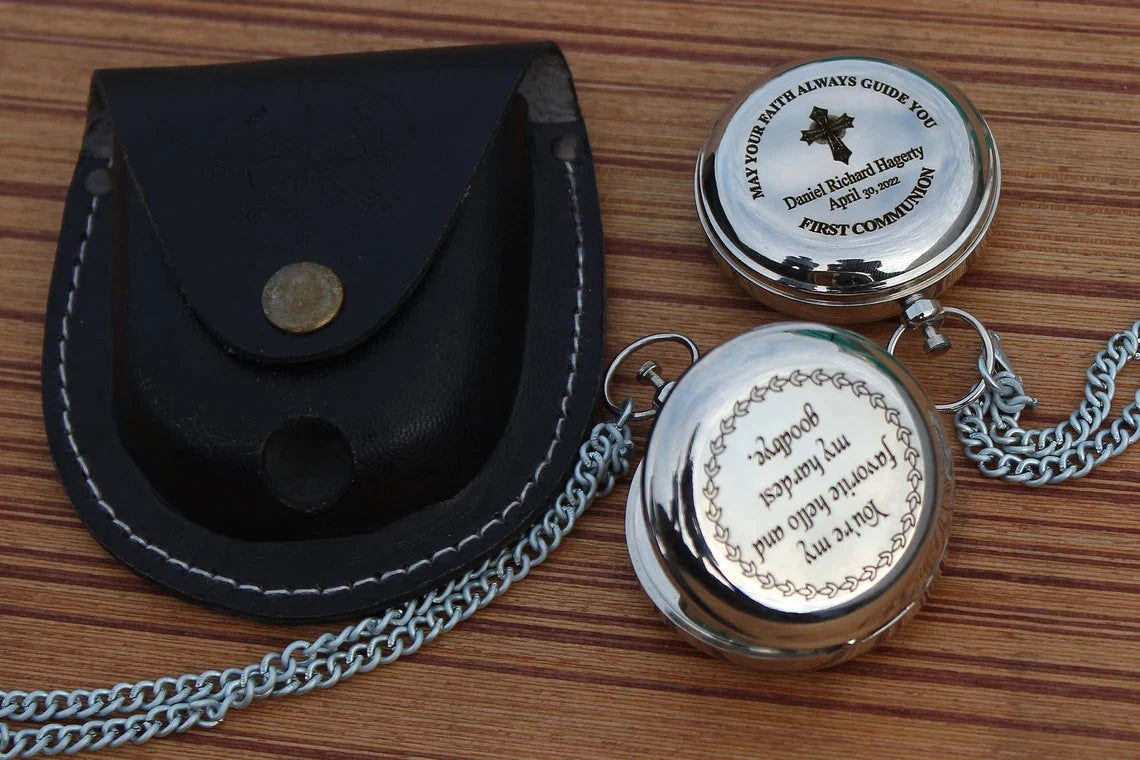 PERSONALIZED ENGRAVED WORKING COMPASS WITH  LEATHER BAG - SCOTT HANDICRAFT