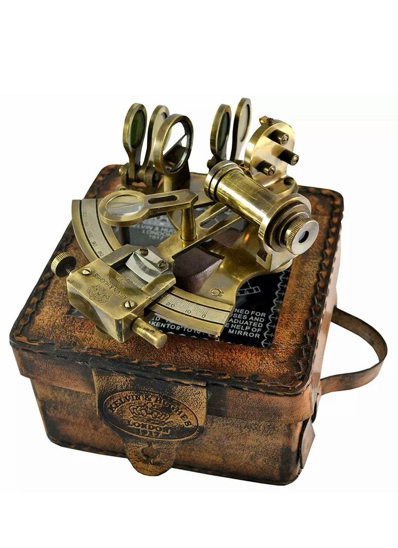 Solid Brass Sextant With Handmade Leather Case-Marine Gift.
