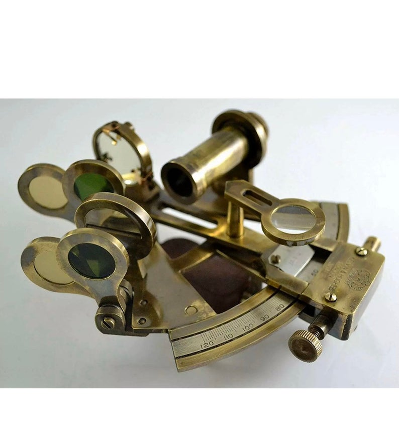 Solid Brass Sextant With Handmade Leather Case-Marine Gift.