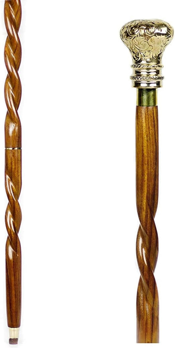 Handmade Style Spiral Rope Twisted handmade Victorian Handcrafted Head brass walking sticks.