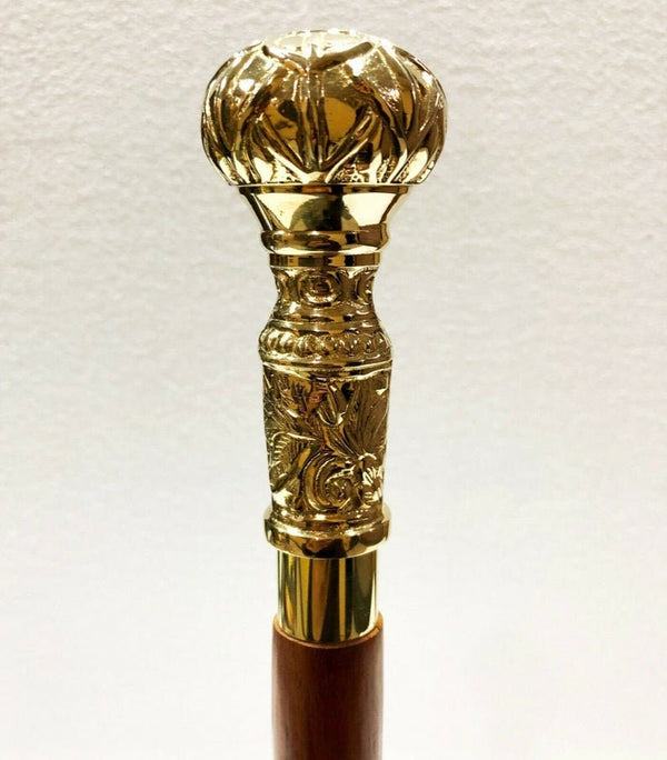 Brass Knob Designer Handmade Handle Wooden Walking Cane.