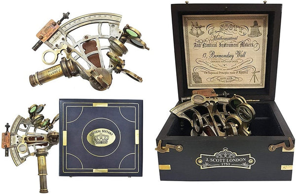 Nautical Brass Sextant With Wooden Box, Navigational Sextant, Real Sextant, Vintage Antique Marine Sextant, Collectible Gift