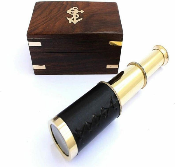 Vintage model Brass Pocket Telescope 6" With Wooden Box