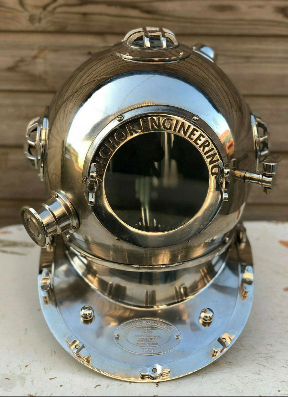 Beautiful Silver Anchor Diving / Divers Helmet.