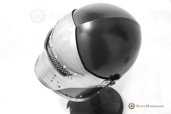 Barbuta Visored Medieval Knights Templar Crusader Helmet (Black) by Scott Handicrafts